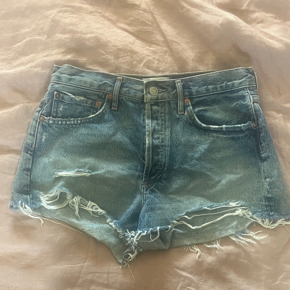 Agolde Blue Distressed Jean Shorts
